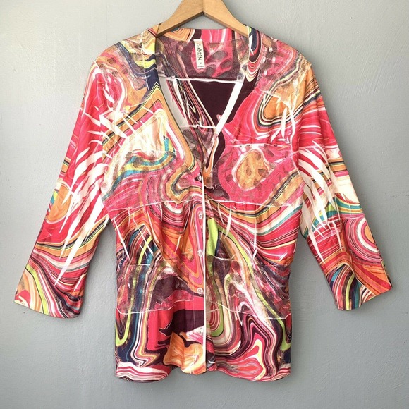 Cubism Womens Medium Lace Mixed Media Knit 3/4 Sleeve Cardigan Dopamine Bright - Picture 1 of 5